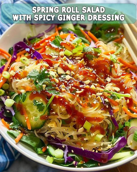 Yay Recipes Yay Recipes, Spring Roll Salad, Salad Dressing Recipes Vinaigrette, Healthy Dinner Options, Ginger Dressing, Spring Roll, Summer Lunch, Dressing Recipes, Cabbage Salad