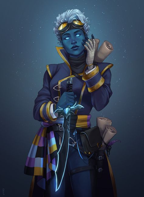 ArtStation - Starlight, Rachel Denton Air Genasi Warlock, Aasimar Female, Rachel Denton, Air Genasi, Blue Skin, Dnd Races, Dungeons And Dragons Characters, Dnd Art, Fantasy Rpg