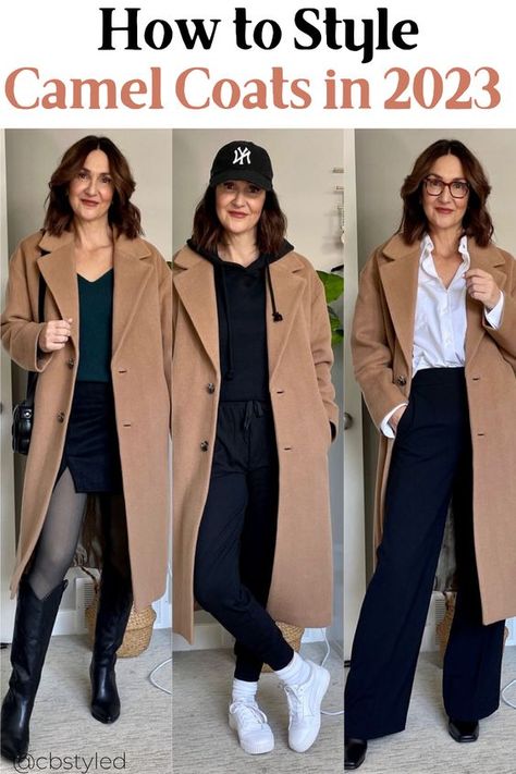 Winter Outfit Travel Style, Coats 2023 Trend, Styling Coats Outfit Ideas, Winter Outfits Cold Work, Beige Trench Coat Outfit Street Style, Trend Coat Outfit, Brown Coat Outfit Winter Classy, Winter Casual Outfit For Women 2023, Trending Winter Outfits 2023