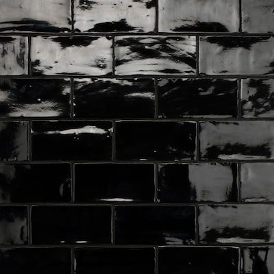 Affinity Tile Chester 44-Pack Nero 3-in x 6-in Glossy Ceramic Subway Wall Tile in the Tile department at Lowes.com Black Subway Tiles, Laundry Ideas, Fireplace Facade, Rectangle Tiles, Tiles For Wall, Ceramic Subway Tile, Merola Tile, Modern Tiles, Black Glaze