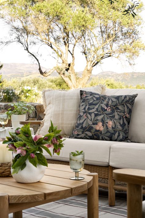 Patio Inspiration, Patio Pillows, Mcgee & Co, Outdoor Side Table, Outdoor Retreat, Studio Mcgee, Outdoor Coffee Tables, Patio Sofa, Outdoor Oasis