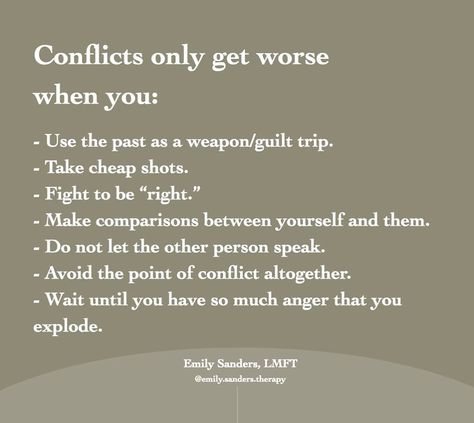 Emily H. Sanders, LMFT on Instagram: “Fighting isn’t fun; if you’re like most people, your arguments can get out of control- especially with really triggering topics. There…” Argumentative People, Argument Quotes, Emily Sanders, Good Friendship, Resolve Conflict, Tough Conversations, Psychology Says, 2024 Aesthetic, Guilt Trips