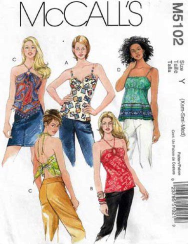 Women's Halter Tops Sewing Pattern, Misses' Size 4-6-8-10-12-14 UNCUT McCall's M5102 5102 Halter Top Sewing Pattern, Summer Top Pattern, Womens Halter Tops, Couture Mode, Mccalls Sewing Patterns, Top Sewing Pattern, Women Halter, Mccalls Patterns, Beaded Fringe