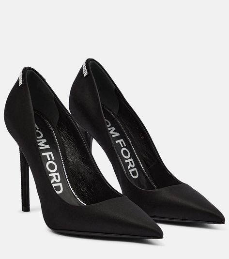 Tom Ford Heels, Tom Ford Shoes, Black Toms, Elegant Heels, Black Pumps Heels, Satin Pumps, Black Crystals, High Heel Pumps, Black Pumps