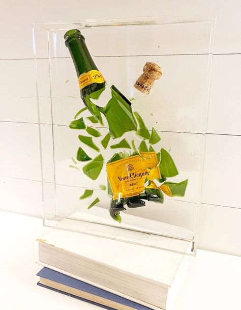 Custom Shattered Champagne Bottle Clear Broken Glass Epoxy Art Keepsake Art Bar Art 11X14 - Etsy Glass Epoxy Art, Broken Glass Crafts, Broken Bottle, Epoxy Art, Wine Bottle Art, Glass Bottles Art, Art Bar, Resin Design, Bar Art