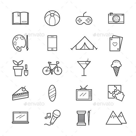 Hobbies and Activities Icons Line by karawan This is flat line icons vector illustration. Find Hobbies, Graphic Design Portfolio Book, Guitar Tattoo Design, Icon Design Inspiration, Bird Coloring Pages, Portfolio Book, Doodle Icon, Simple Icon, Resume Design