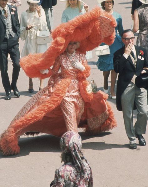 1969: Mrs. Gertrude Shilling—mother of milliner David Shilling and an Ascot mainstay otherwise known as the "Ascot Mascot" Ascot Horse Racing, Katie White, Shrinking Violet, Trend Board, Royal Ascot Hats, Ascot Hats, Hat Day, Image Film, Crazy Hats