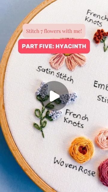 French Knot Flower Embroidery Designs, Simple Floral Embroidery, Beginner Stitches, Hyacinth Flower, French Knot Stitch, French Knot Embroidery, Lazy Daisy Stitch, Stitch Sampler, French Knots