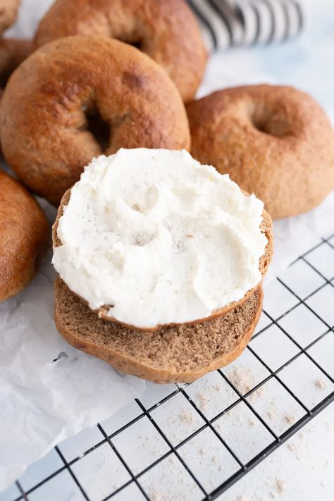 Hearty and sweet, these whole wheat bagels are my favorite classic homemade bagel recipe – perfect for everything you can use a bagel for! These whole wheat bagels are the perfect amount of chewy on the outside and soft on the inside. With richness that can only come from whole wheat, they feel substantial while still being light! | how to make bagels | what wheat bagel recipe | whole wheat bagels healthy | whole wheat bagel recipe easy | whole wheat bagels homemade | the best bagel recipe Wheat Bagel Recipe, Whole Wheat Bagel Recipe, Best Bagel Recipe, Quaker Oatmeal Raisin Cookies, Bagels Healthy, Bagels Homemade, Whole Wheat Bagels, Homemade Bagel Recipe, Make Bagels