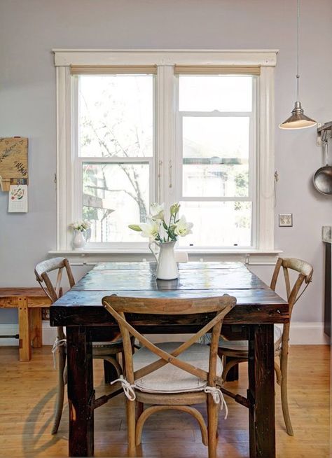 5 Secrets to Mixing Multiple Wood Finishes Rustic Table And Chairs, Light Wood Chairs, Dark Wood Dining Table, Rustic Wood Floors, Dining Furniture Makeover, Dark Wood Table, Mirror Dining Room, Wood Dining Room, Light Wood Floors