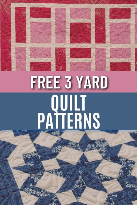 "Explore the world of quilting with our free 3-yard quilt patterns! These designs make quilting a breeze, requiring only three yards of fabric. From timeless classics to modern marvels, our patterns cater to all tastes. Download, stitch, and enjoy the satisfaction of creating stunning quilts with minimal effort. Unleash your creativity without breaking the bank - experience the joy of quilting with our complimentary 3-yard quilt patterns today!" Quilt Patterns With Three Fabrics, 3 Yards Quilt Patterns, Two Fabric Quilt Blocks, Three Step Quilt Pattern Free, 2 Color Quilts Patterns Simple, Free Motion Quilt Patterns, Four Yard Quilt Patterns Free, Perfect 10 Quilt Pattern, 2 Yard Quilt Patterns Free