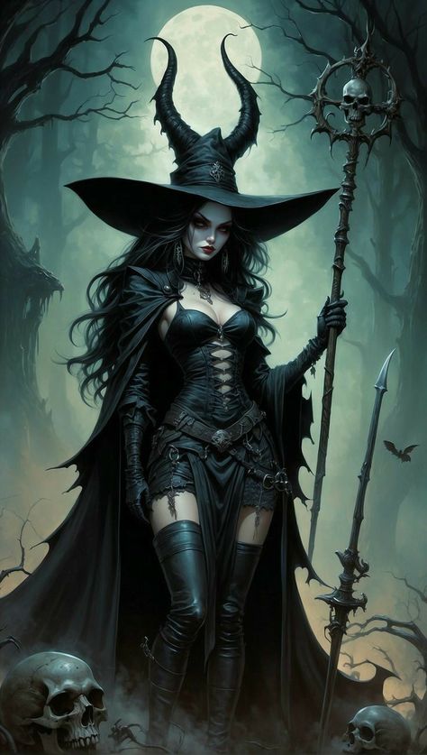 Witch Wallpaper Computer, Gothic Witch Art, Evil Witch Art, Evil Witch Aesthetic, Dark Witch Drawing, Beautiful Witch Goddesses, Witch Art Drawing, Dark Witch Art, Witch Pinup