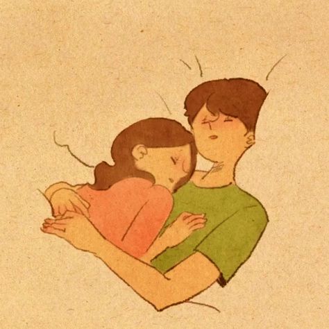 Sleep In Your Arms, Cute Couple Sleeping, Good Night Couple, Puuung Love Is, Good Night Hug, Love Animation, Sleeping Drawing, Couple Sleeping, Image Couple