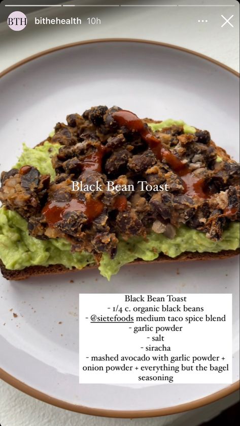 Avocado Toast Vegan, Bean Toast, Protein Vegan Meals, Taco Spice Blend, Black Beans Recipe, Vegan Breakfast Ideas, Vegan Protein Recipes, Mashed Avocado, Beans Recipe