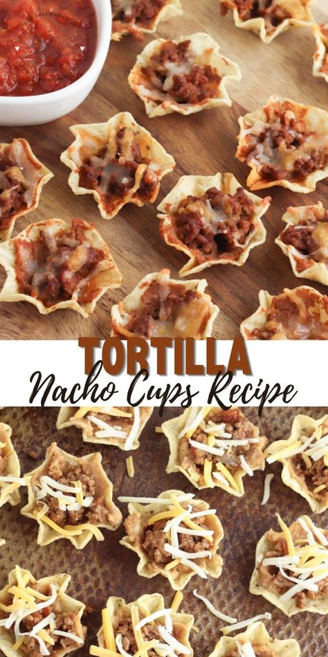 Nacho Cups Appetizers, Tortilla Cups Appetizers, Nacho Cups, Mexican Finger Foods, Bariatric Dinner, Tortilla Nachos, Tortilla Cups, Simple Appetizer, Taco Fillings