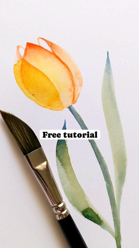 Angelica Torres | Spring is here! 💐 Comment the word TULIP and I'll send you a link to the video tutorial of this cute tulip. . . . #tulipseason… | Instagram Painting Flowers Tutorial, Easy Flower Painting, Learn Watercolor Painting, Tulip Painting, Watercolor Flowers Tutorial, Watercolor Beginner, Watercolor Tulips, Learn Watercolor, Watercolor Lessons