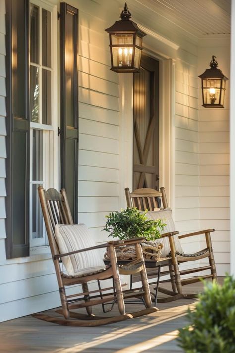 45 Small Front Porch Decor Ideas To Maximize Your Curb Appeal Narrow Front Porch Ideas, Small Front Porch Ideas Entrance, Florida Beach House Decor, Small Front Porch Decor, Front Porch Chairs, Small Porch Ideas, Big Front Porches, Small Porch Decorating, Farm Entrance