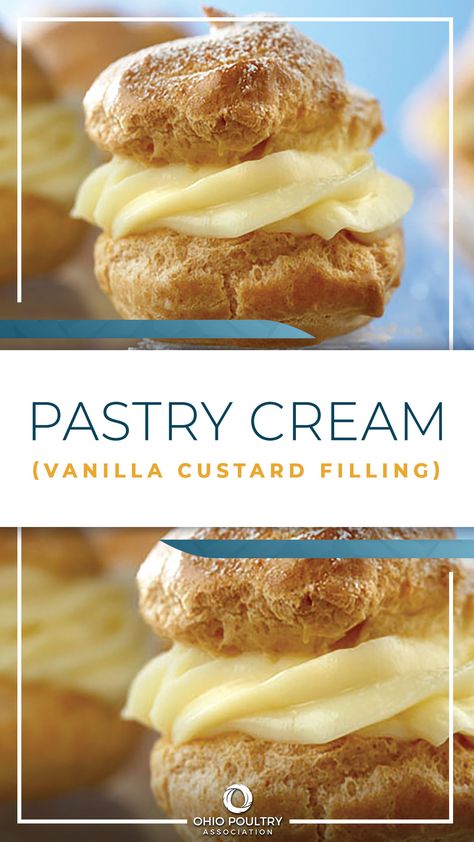 Doughnut Custard Filling, Big Cream Puffs, Easy Pastry Cream Filling, Vanilla Pastry Cream Custard Filling, Cream Puffs Recipe Choux Pastry, Cream For Puff Pastry, Eclair Custard Filling, Paczki Filling Recipe, French Vanilla Pastry Cream