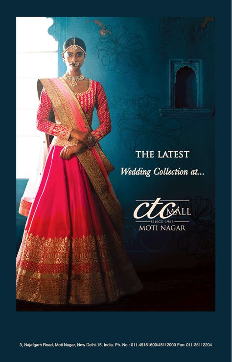 the-latesh-wedding-collection-at-ctc-mall-ad-delhi-times. Check out more Apparel & Accessories Advertisement Advertisement Collection at https://www.advertgallery.com/product-category/advertisements-by-category/Apparel & Accesories Dress Poster, Fashion Advertisement Poster, Dress Advertising Design, Wedding Ads Design, Wedding Advertising Design, Dress Ads, Fashion Advertising Design, Saree Poster Design, Fashion Poster Design Advertising