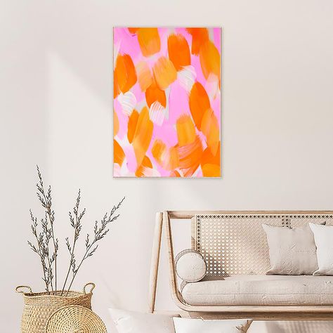 Pink And Orange Wall Art, Hot Pink Art, Red Wall Decor, Bright Wall Art, Pink Abstract Painting, Orange Painting, Art Colourful, Bright Walls, Orange Wall Art