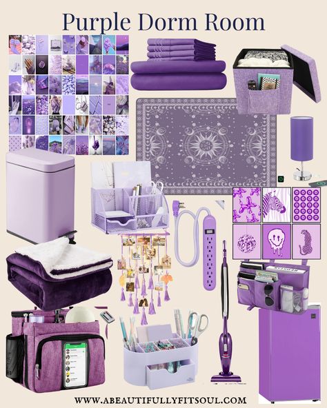 Purple dorm room esthetic, purple dorm room decor ideas. Purple Theme Room Decor, Aesthetic Room Decor Ideas Purple, Pastel Purple Room Ideas Bedrooms, Dorm Room Inspiration Purple, Simple Purple Room Ideas, Room Ideas Y2k Purple, Light Purple Room Decor Ideas Bedrooms, Purple And Grey Bedroom Ideas Aesthetic, Dorm Room Decor Purple