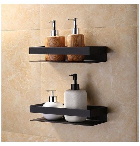 Black Bathroom Shelf, Black Bathroom Wall, Bathroom Wall Shelf, Contemporary Bathroom Accessories, Shower Rack, Black Bathroom Accessories, Bathroom Wall Shelves, Shower Storage, Shower Organization