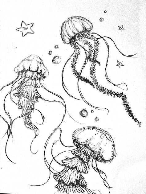 Cool Jellyfish Drawing, How To Draw Jellyfish Tentacles, Trippy Jellyfish Drawing, Jelly Fish Drawing Aesthetic, Graphic Drawing Sketches, Jelly Fish Drawing Sketches, Simple Jellyfish Drawing, Jellyfish Drawing Simple, Jellyfish Art Drawing