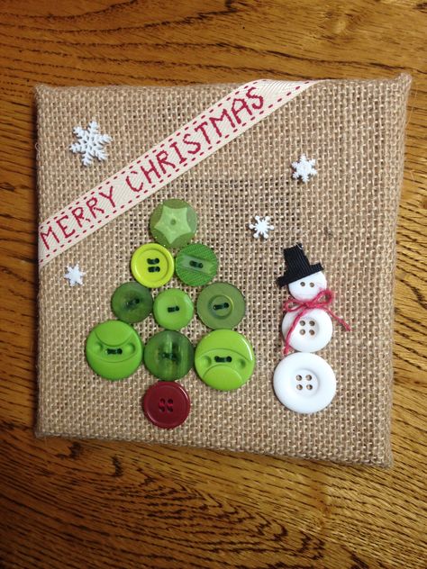 Create a cute Christmas scene by providing residents with green buttons to arrange in the shape of a tree and glue onto burlap (or any background.)  Add a button snowman and other embellishments if you wish!  Strech and staple around an art canvas or create the scene on cardstock for a unique card. Xmas Button Crafts, Button Crafts On Canvas, Uses For Buttons, Christmas Button Art On Canvas, Button Crafts For Christmas, Christmas Craft With Buttons, Button Art Christmas Tree, What To Do With Old Buttons, Christmas Tree Button Art