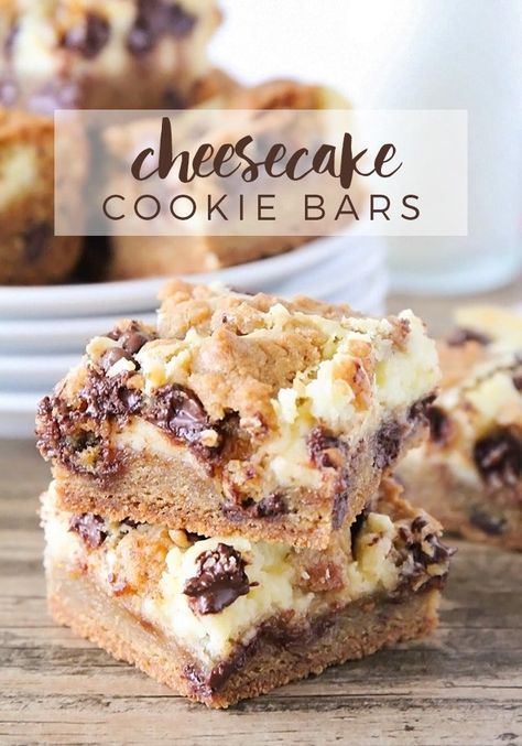 Cheesecake Cookie Bars, Cheesecake Cookie, Cream Cheese Bars, Make Chocolate Chip Cookies, Chocolate Chip Cheesecake, Dessert Bar Recipe, Cheesecake Cookies, Delicious Cream, Easy Cheesecake