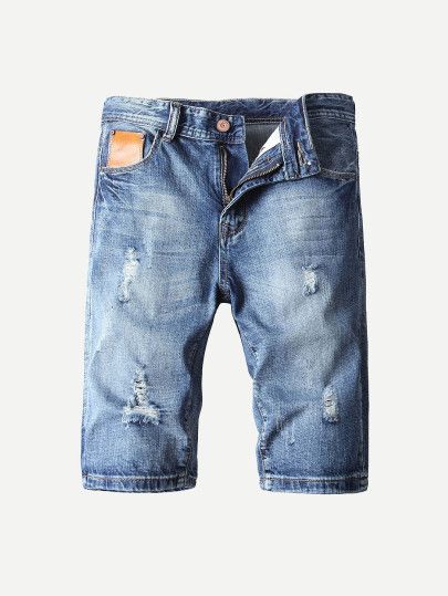 Men Destroyed Denim Shorts -SheIn(Sheinside) Man Shorts, Destroyed Denim Shorts, Workwear Shorts, Lightweight Jeans, Mens Denim Shorts, Ripped Denim Shorts, Patterned Jeans, Destroyed Denim, Mens Fashion Fall