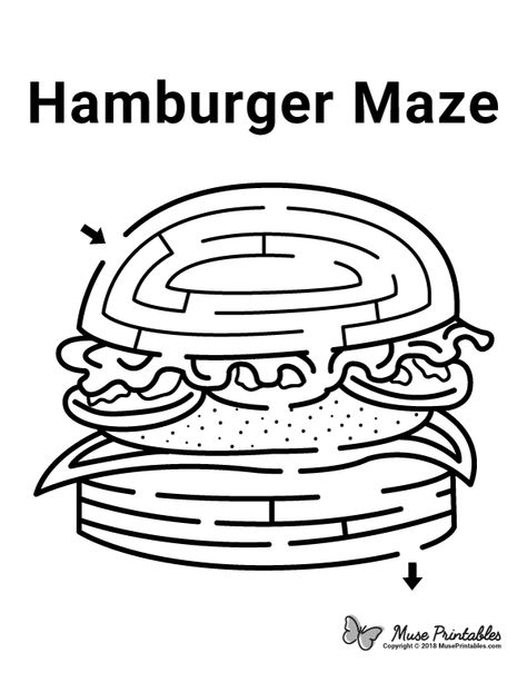 Free printable hamburger maze. Download it at https://museprintables.com/download/maze/hamburger/ Hamburger Crafts For Kids, Free Printable Mazes For Kids, Free Printable Mazes, Mazes For Kids Printable, Maze Activity, Preschool Activities At Home, Maze Worksheet, Printable Mazes, Printable Puzzles For Kids