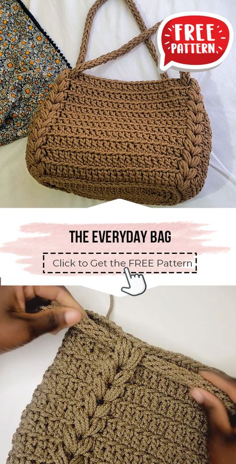 crochet the Everyday Bag free pattern - FREE Crochet Bag Pattern for Beginners. Click to Get the Pattern #Bag #crochetpattern #crochet via @shareapattern.com Crochet Duffel Bag Free Pattern, Crochet Patterns Handbags, Crochet Diaper Bag Free Pattern, Cat Crochet Bag Pattern, Crochet Overnight Bag, Crochet Macrame Bag Free Pattern, Cute Bag Crochet Pattern Free, Free Pattern Bag Crochet, Free Crochet Purse Patterns Easy