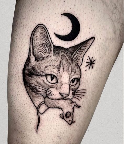 Bandana Tattoo, Cat Portrait Tattoos, Mirror Tattoos, Cat Tattoo Ideas, Kitty Tattoo, Black Cat Tattoos, Whale Tattoos, Creepy Tattoos, Tattoo Graphic