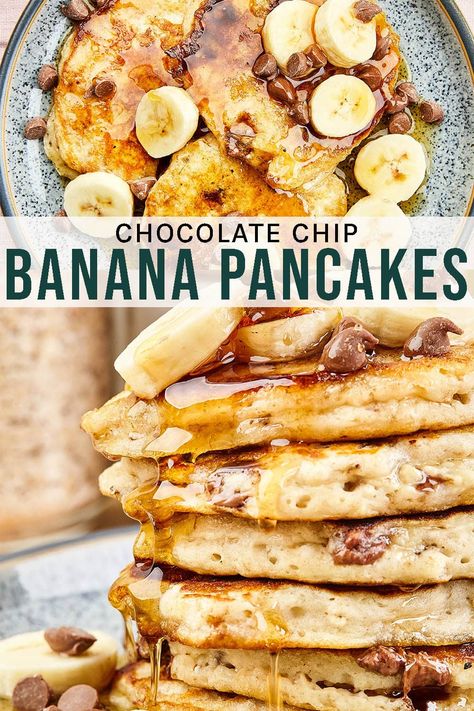 Banana Chocolate Chip Pancakes Homemade pancakes for breakfast are a guaranteed hit any morning, but chocolate chip banana pancakes are a serious no-brainer! Chocolate Chip Banana Pancakes, Pancakes Homemade, Chocolate Chip Pancakes Recipe, Banana Chocolate Chip Pancakes, Cooking Bananas, Banana Buttermilk, Pancakes For Breakfast, Best Pans, Chocolate Chip Banana