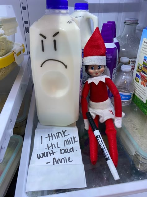 I think the milk went bad. Milk Gone Bad Elf, Milk Went Bad Elf On The Shelf, Tired Mom Elf On The Shelf, Elf On The Shelf Milk Gone Bad, Booby Trap Elf On Shelf, Elf On The Shelf Booby Trap, Elf On The Shelf Memes Hilarious, Bad Elf, Elf Activities