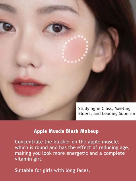 Blusher Makeup Tutorials Blush Styles, Long Face Makeup, Blush Makeup Tutorial, Blush Tutorial, Painting Methods, Blusher Makeup, Korean Eye Makeup, Blush Powder, Ulzzang Makeup