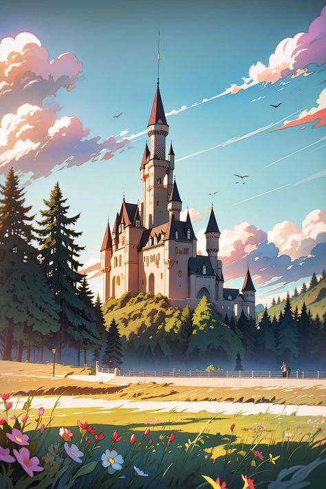 Comic Book Background, Castle Illustration, Life Wallpaper, Garden Illustration, Fantasy Castle, Fantasy Art Landscapes, Painting Still Life, Realistic Art, Diy Canvas Art Painting