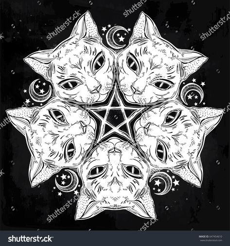 Black Cat Mandala with Moon Pentagram -Wicca Gothic Bedroom Furniture, Moon Pentagram, Sun And Moon Tarot, Star Tapestry, Tarot Cloth, Home Decor Wall Hanging, Black Anime, Anime Cat, Bedroom Dorm