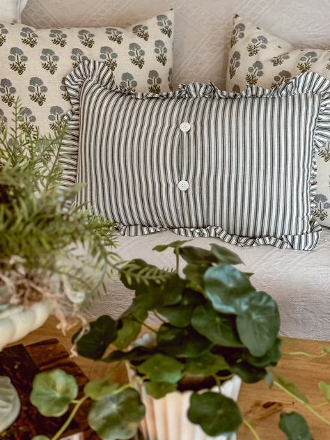 RUFFLE EDGE STRIPED PILLOW curated on LTK Cottage Farmhouse Decor, Ruffle Pillow, House Vibes, Unique Farmhouse, Striped Throw, Cottage Farmhouse, Striped Pillow, Cottage Design, French Country Style