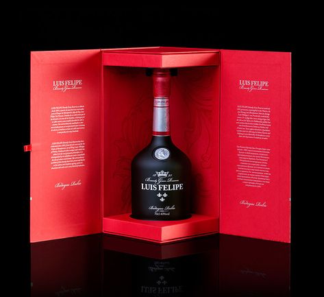 LUIS FELIPE Brandy Gran Reserva | Packaging  - John Appleman #packaging #brandy #design Wine Packaging Design, Alcohol Packaging, Bottle Box, Wine Design, Wine Packaging, Box Packaging Design, Packing Design, Bottle Packaging, Wine Box