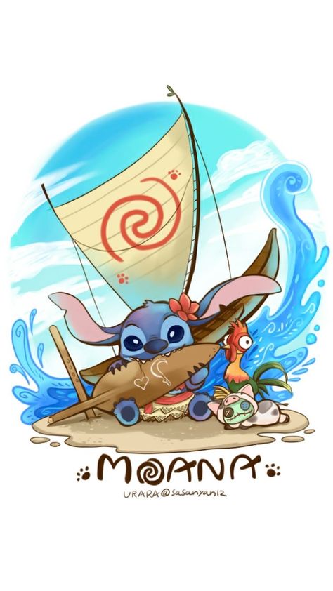 Disney Moana Art, Lilo And Stitch Quotes, Disney Characters Wallpaper, Lilo And Stitch Drawings, Whatsapp Wallpaper Cute, Cute Disney Drawings, Stitch Drawing, Disney Collage, Stitch Cartoon