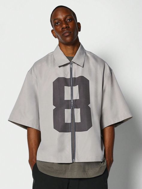 Khaki Casual,Street Collar Short Sleeve Woven Fabric Colorblock,Letter,Slogan Shirt Embellished Non-Stretch  Men Clothing Menswear 2024, Casual Shirts Outfit, Number Graphic, Graphic Shirt Design, Shirt Outfit Men, Nba Outfit, Boxy Shirt, Fashion Design Collection, Jacket Shirt