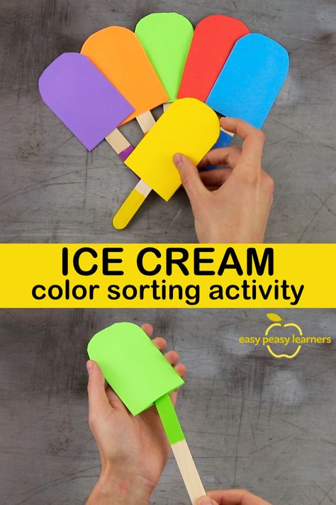 Activity Using Ice Cream Stick, Ice Cream Large Motor Activities, Fine Motor Ice Cream Activities, Popsicle Ice Cream Craft, Ice Cream Eyfs Activities, Toddler Ice Cream Activities, Numeracy Activities Kindergarten, Color Sorting For Toddlers, Quiet Book Printable