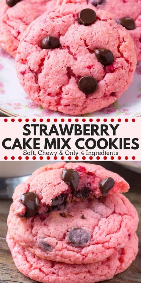 Strawberry Cake Mix Cookies, Smores Dessert, Strawberry Cake Mix, Cake Mix Cookie Recipes, Strawberry Cookies, Easy Cheesecake Recipes, Chocolate Cookie Recipes, Cake Mix Recipes, Cake Mix Cookies