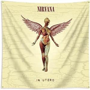 Felizer Nirvanas Music Album Tapestry In Utero Poster Flag (3x3feet, Polyster,HD Printing) for Dorm Bedroom with Brass Grommets In Utero Poster, Rock And Roll Room, Dorm Room Accessories, Nirvana Music, In Utero, College Decor, Bedroom Wall Hangings, Tapestry Bedroom, Dorm Bedroom