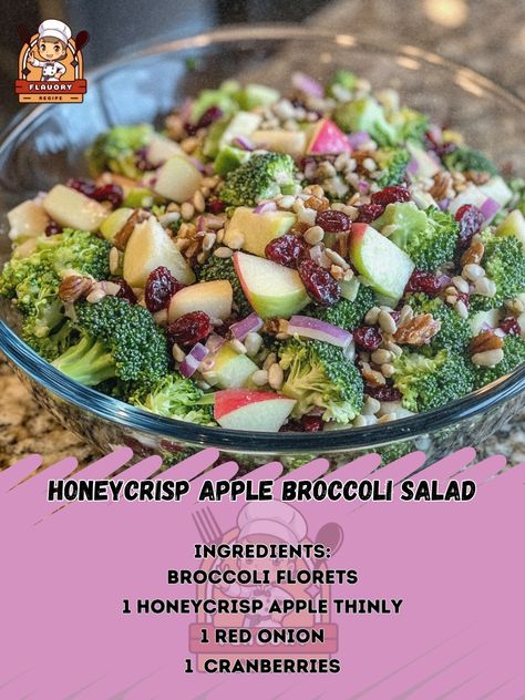 🍎🥦 Crisp, sweet, and savory collide in this Honeycrisp Apple Broccoli Salad! Perfect for a refreshing side dish. 🥗 Honeycrisp Apple Broccoli Salad Ingredients: - 2 cups broccoli florets - 1 Honeycrisp apple, thinly sliced - 1/4 cup red onion, finely chopped - 1/3 cup dried cranberries - 1/4 cup sunflower seeds - 1/2 cup plain Greek yogurt - 2 tbsp honey - 1 tbsp apple cider vinegar - Salt and pepper to taste Instructions: 1. In a large bowl, combine broccoli, apple, red onion, cranberries,... Honey Crisp Apple Broccoli, Apple Bacon Salad, Amish Broccoli Salad, Apple Broccoli Salad, Honey Crisp Apple, Honeycrisp Apple, Honey Crisp, Red Onion Salad, Bacon Salad