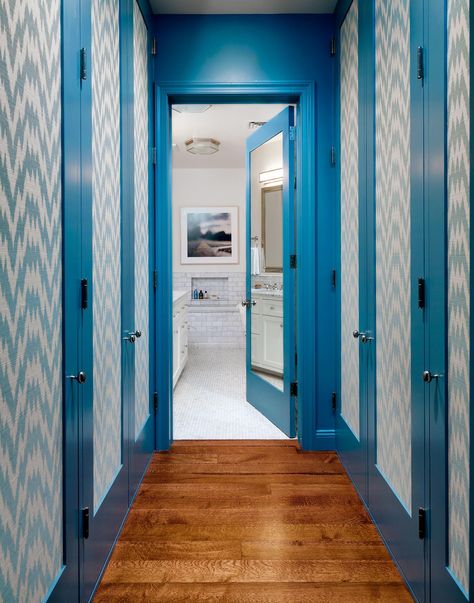 7 Expert Ideas to Add Color to Your Home Wallpapered Doors, Tilton Fenwick, Wallpaper Closet, Trim Paint Color, Painted Trim, Contemporary Closet, Lacquered Walls, Wallpaper Door, Soho Loft