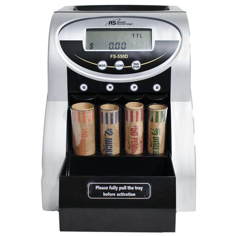 The Royal Sovereign FS-550D 1 Row Electric Coin Counter is the perfect solution for fast, convenient, and simple automatic coin sorting. Quick counting speedsThis coin counter sorts at a high speed of up to 156 coins per minute. Count more coins at once with a large coin hopper capacity of up to 200 coins. This coin counter contains 1 row of coin tubes for each denomination which allows the consumer to count more coins at once without interruption.Easy to useThe coins can easily sort into prefor Coin Sorting, Coin Sorter, Money Saving Jar, Cash Counter, Coin Organizer, Money Counter, Number Value, Counting Coins, Money Change