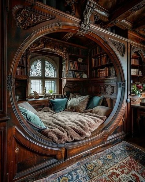 Steampunk Bed, Steampunk Bedroom, Epoxy Countertops, Rustic Lake Houses, House Elements, Dream Bedroom Inspiration, Cottage Room, Built In Bed, Timeless Interior