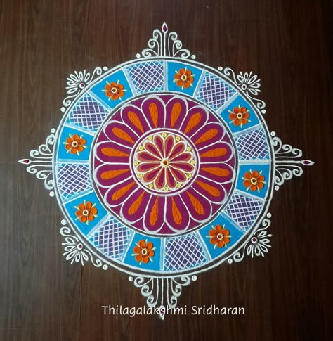 Water Colour Rangoli Designs, Colour Rangoli Designs, Tuesday Rangoli, Rangoli Big, Colourful Rangoli, Colour Rangoli, New Year Rangoli, Very Easy Rangoli Designs, Alpona Design